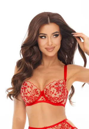 Axami 11091 Embroidery Sheer Bra On the Clouds Nude/Red Flowers