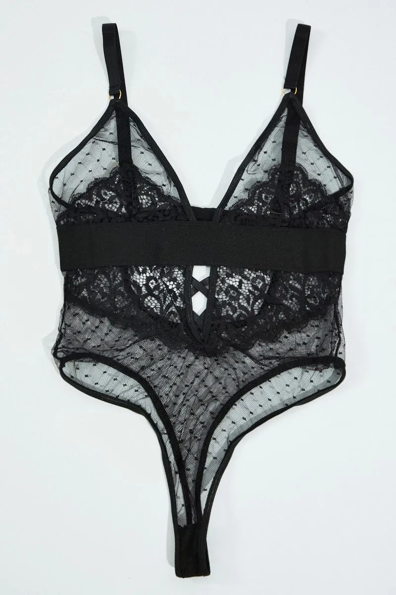 Black Lace Bodysuit One Piece Lingerie