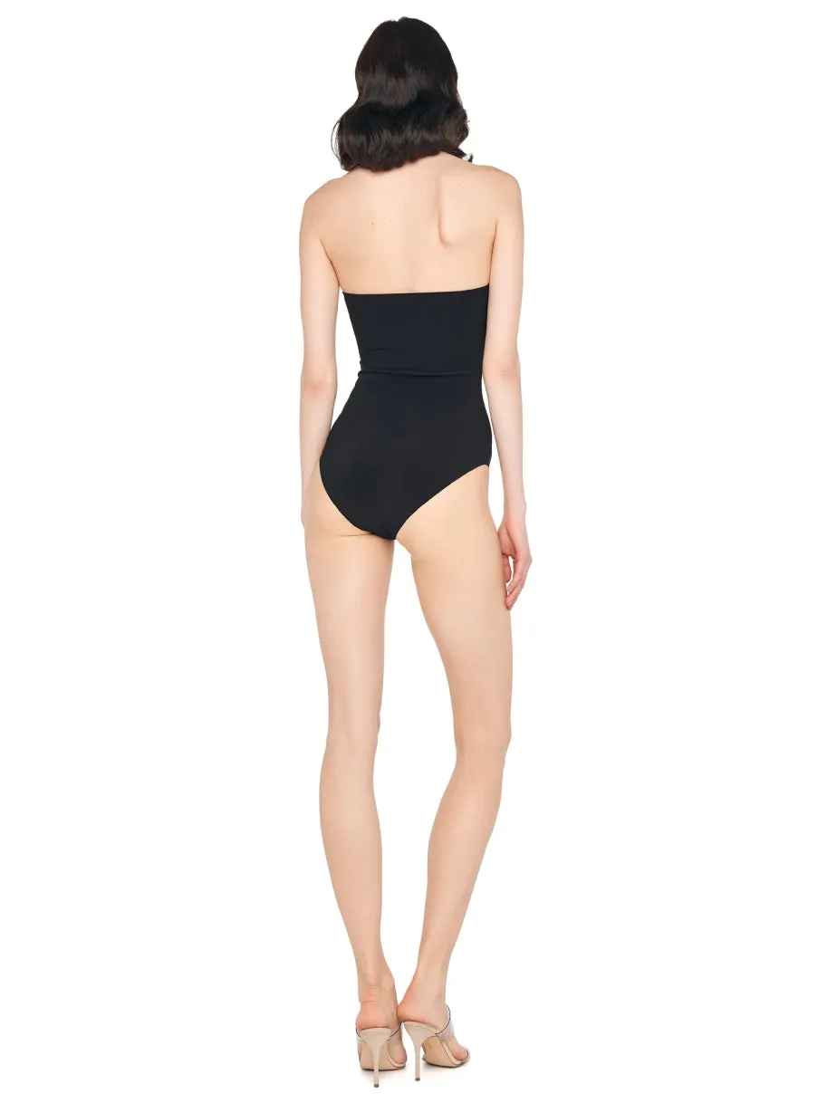 Bodysuit with Black Sweetheart Neckline