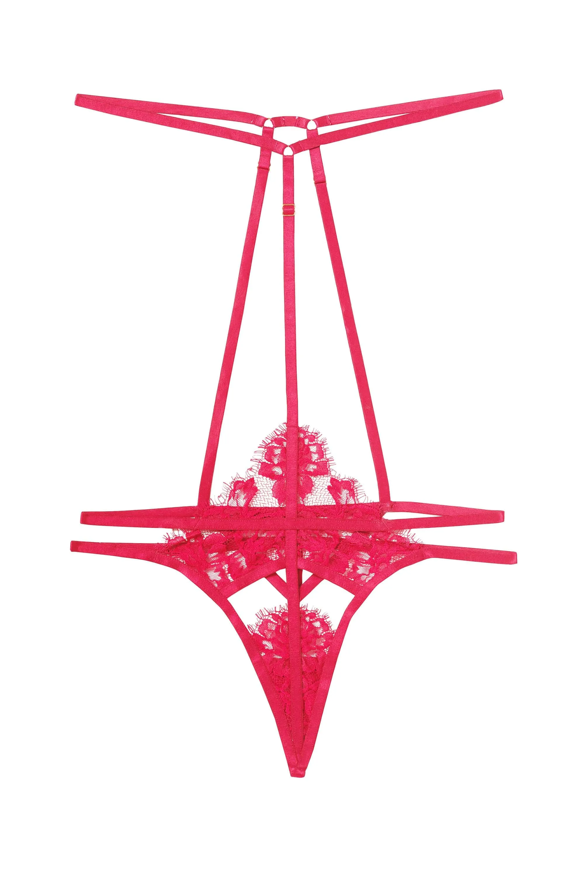 Cherry Pink Lace And Strap Harness Brief