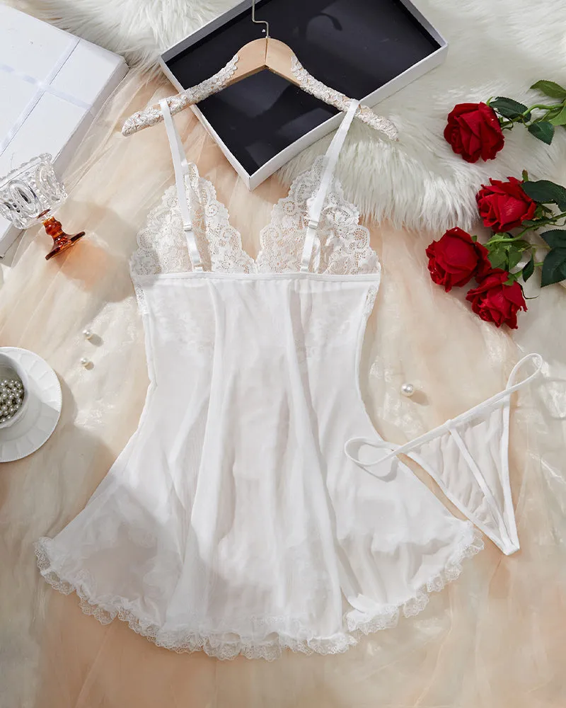 Contrast Lace Asymmetric Babydoll