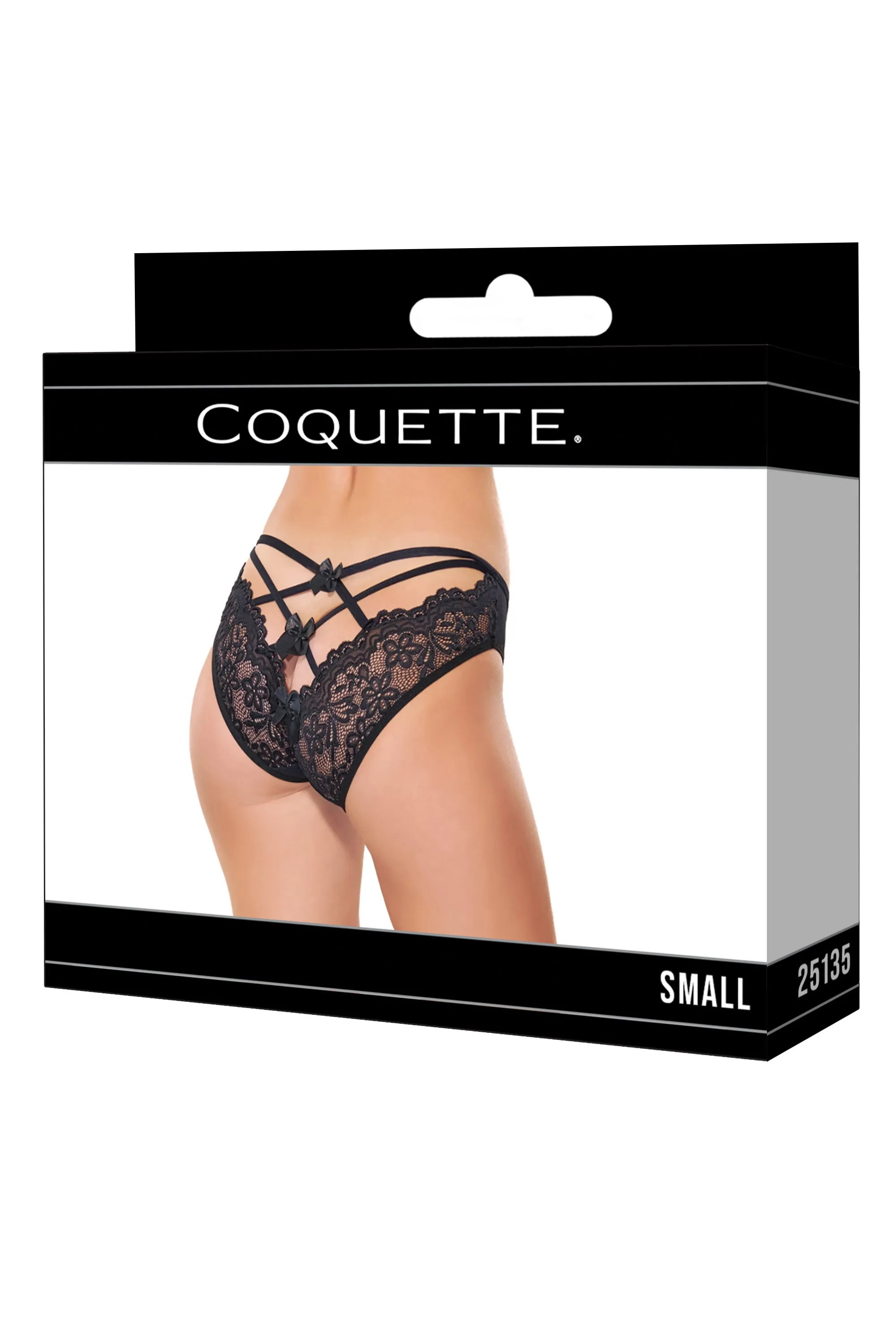 Coquette Lingerie Sexy Lace Strappy Bow Back Bikini Panty Black