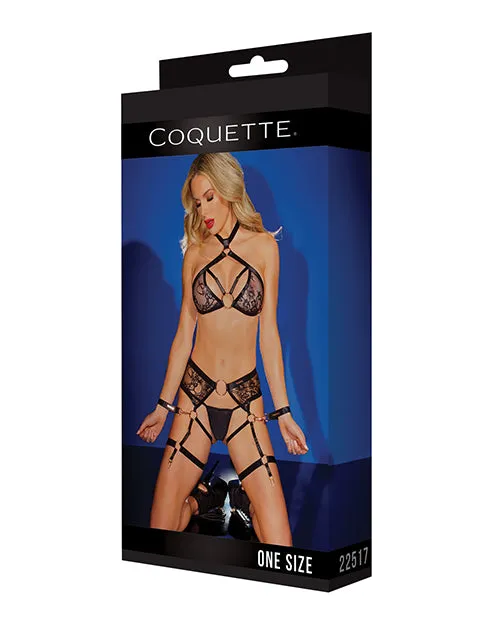 Coquette Pleasure Collection Strappy Bra Set Restraints Black