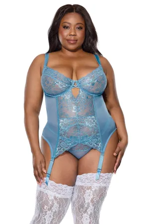 Coquette Queen Sexy Lace Underwire Cups Merrywidow Bustier Blue