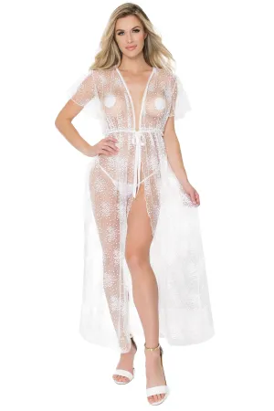 Coquette Sheer Dotted Flutter Long Robe White