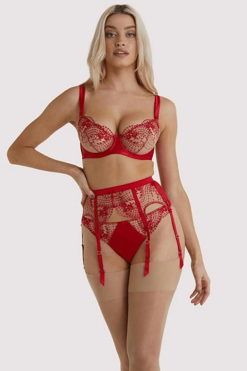 Dita Von Teese Julie's Roses Sheer Mesh Unlined Bra Roses Red