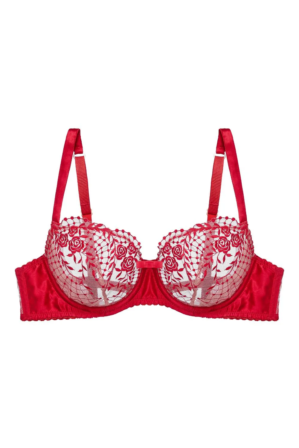 Dita Von Teese Julie's Roses Sheer Mesh Unlined Bra Roses Red