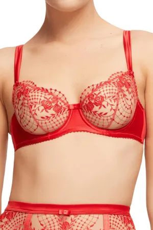 Dita Von Teese Julie's Roses Sheer Mesh Unlined Bra Roses Red