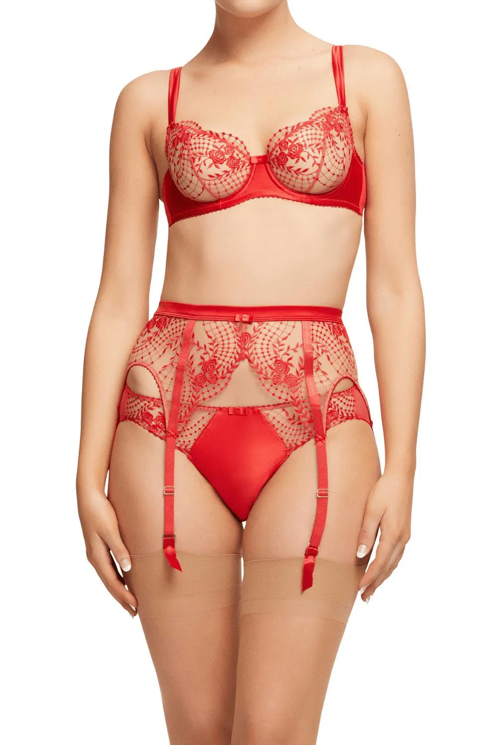 Dita Von Teese Julie's Roses Sheer Mesh Unlined Bra Roses Red