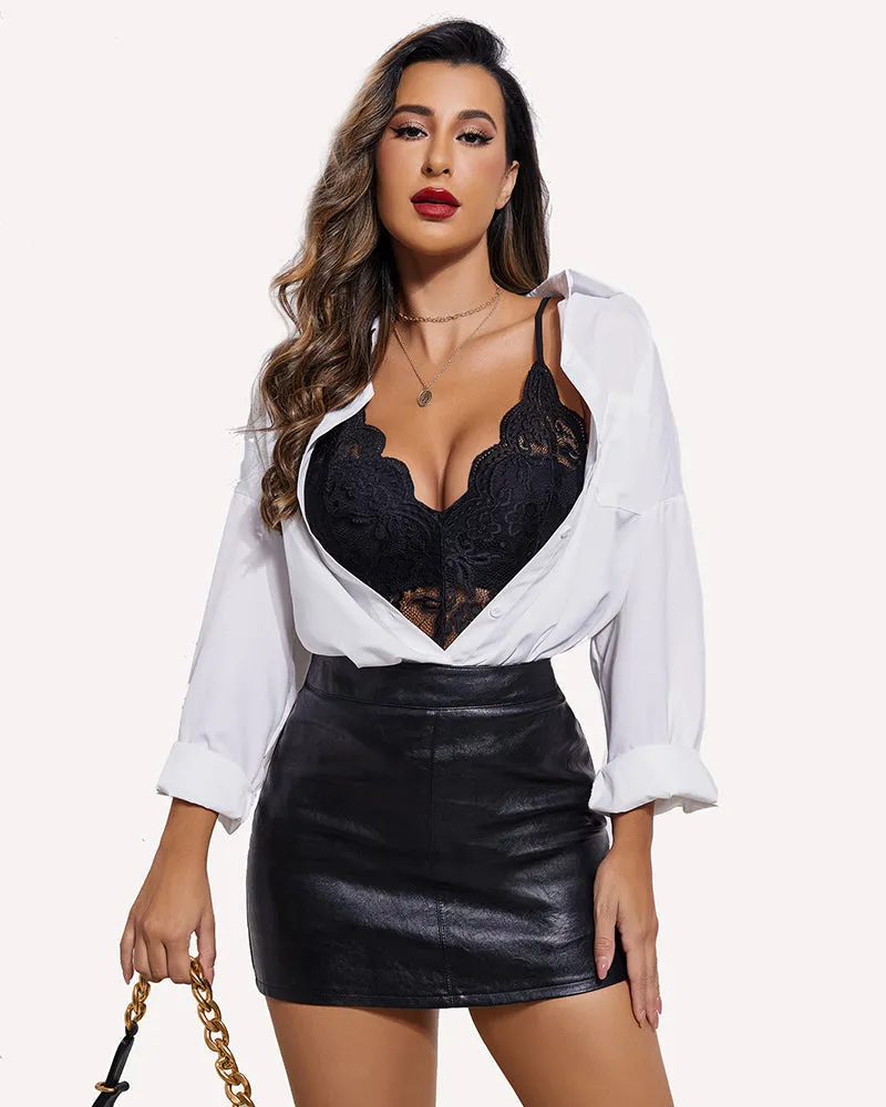 Double Color Lace Teddy with Snap Crotch