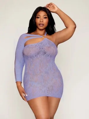 Dreamgirl Queen Asymmetrical One Shoulder Seamless Lace Chemise Lavender