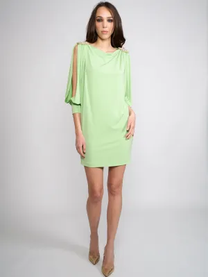 Dress with Stones on the Shoulders Green