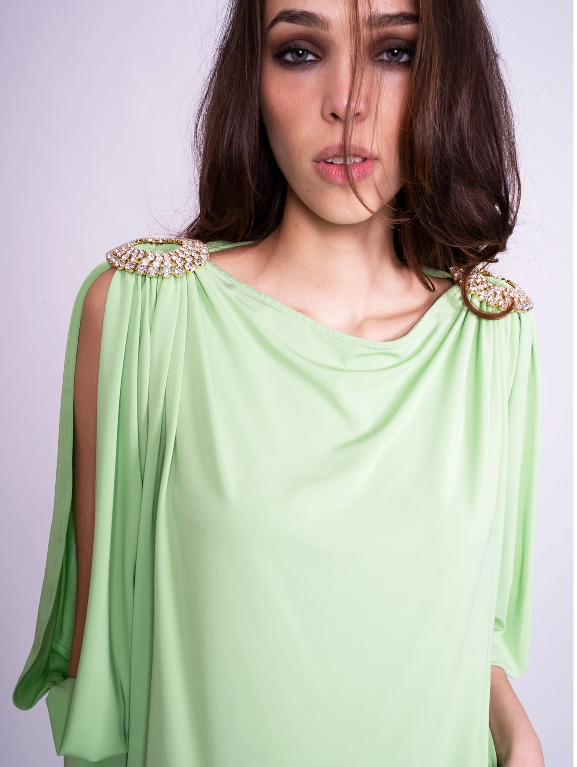 Dress with Stones on the Shoulders Green