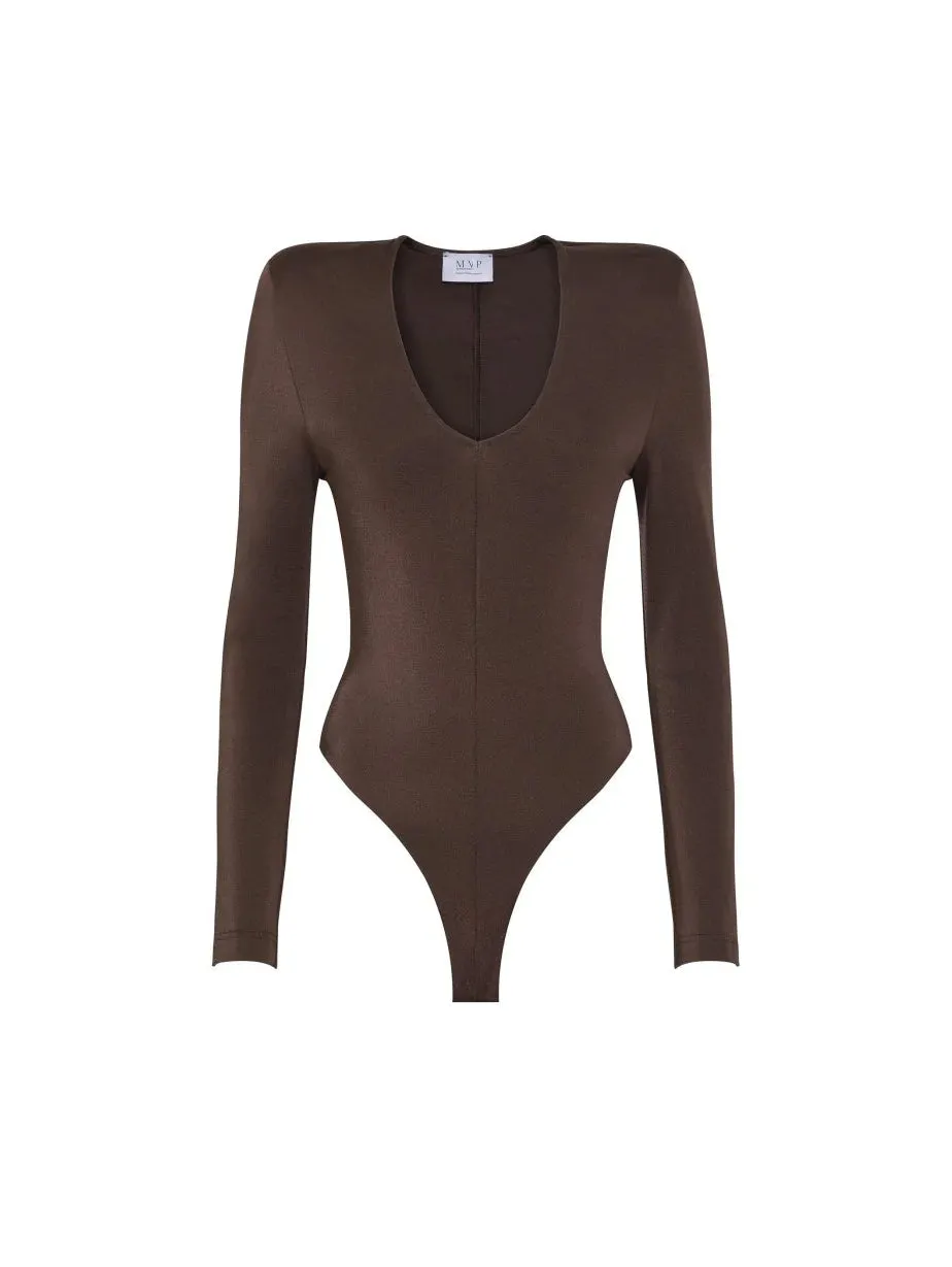 Eclipse Lycra Bodysuit with Deep Neckline Chocolate