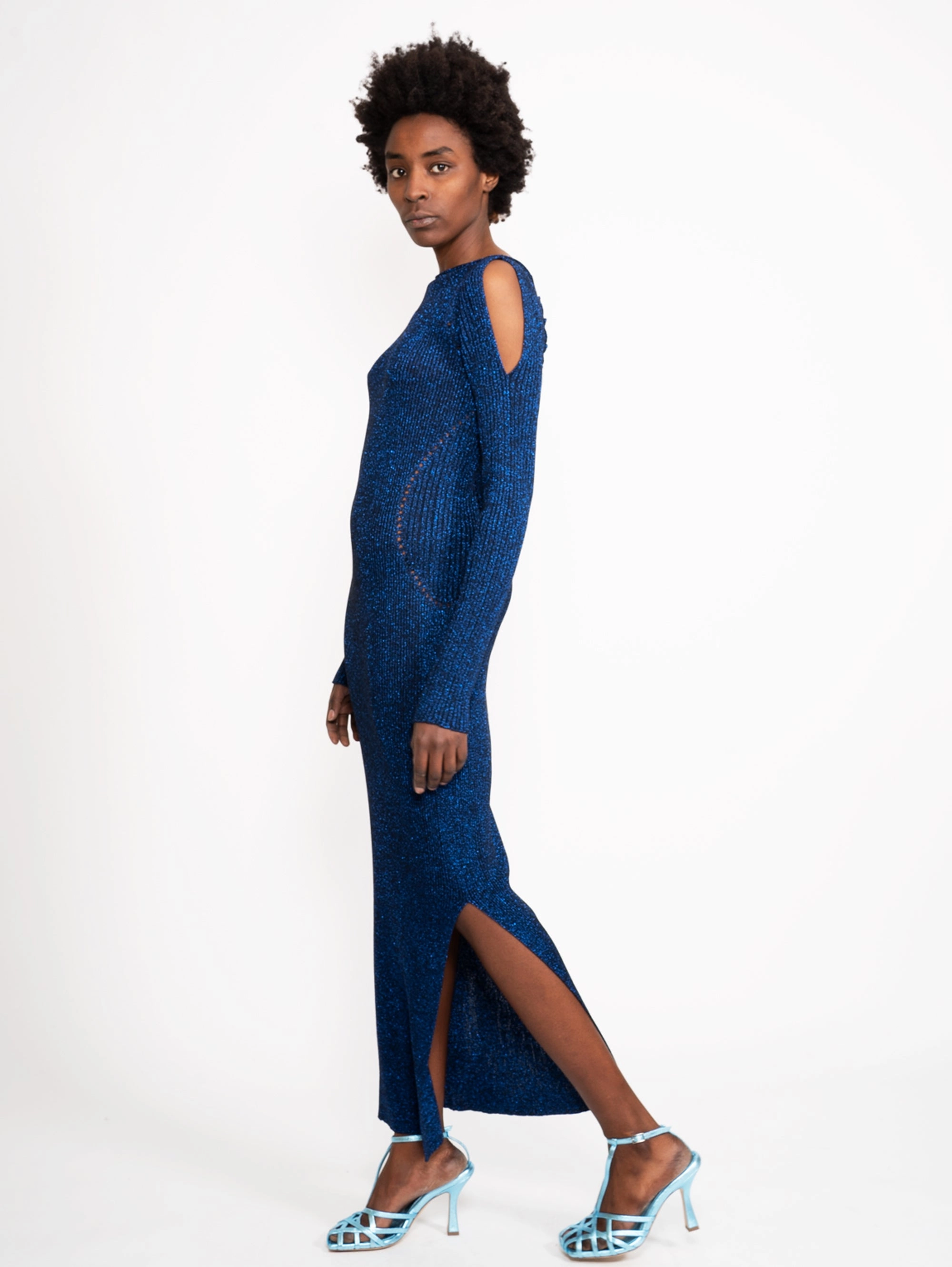 Fitted Dress in Blue Lurex