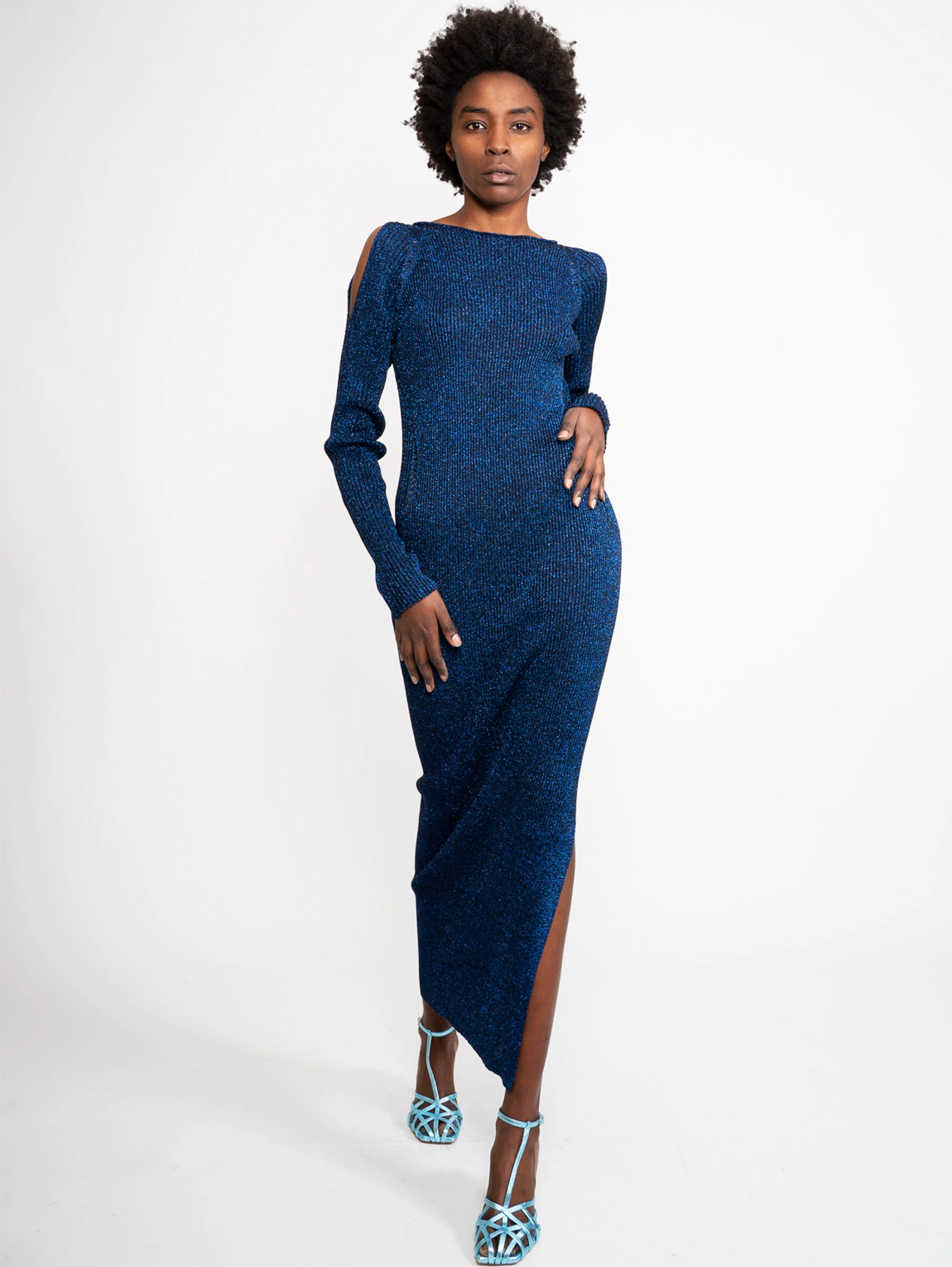 Fitted Dress in Blue Lurex