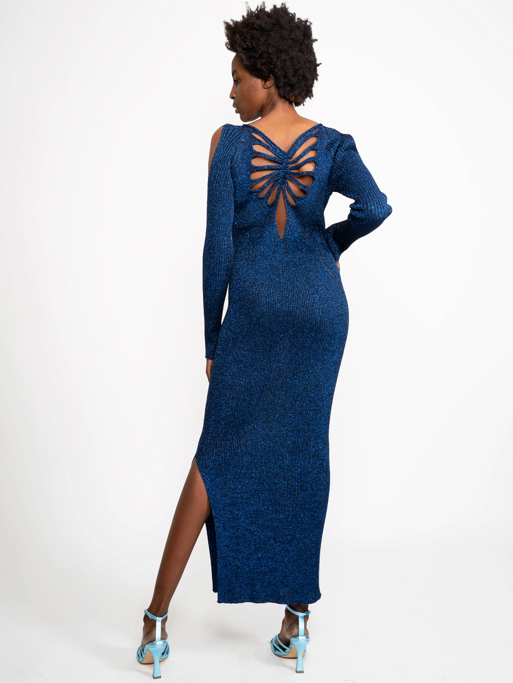 Fitted Dress in Blue Lurex