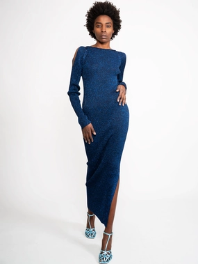 Fitted Dress in Blue Lurex