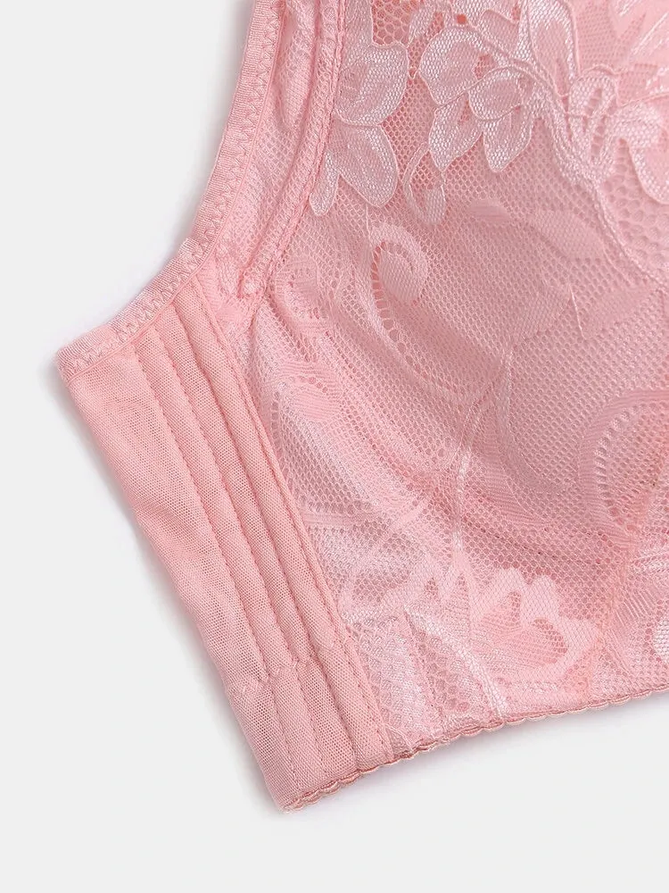 Floral Mesh Spliced Full Cup Breathable Underwire Bras