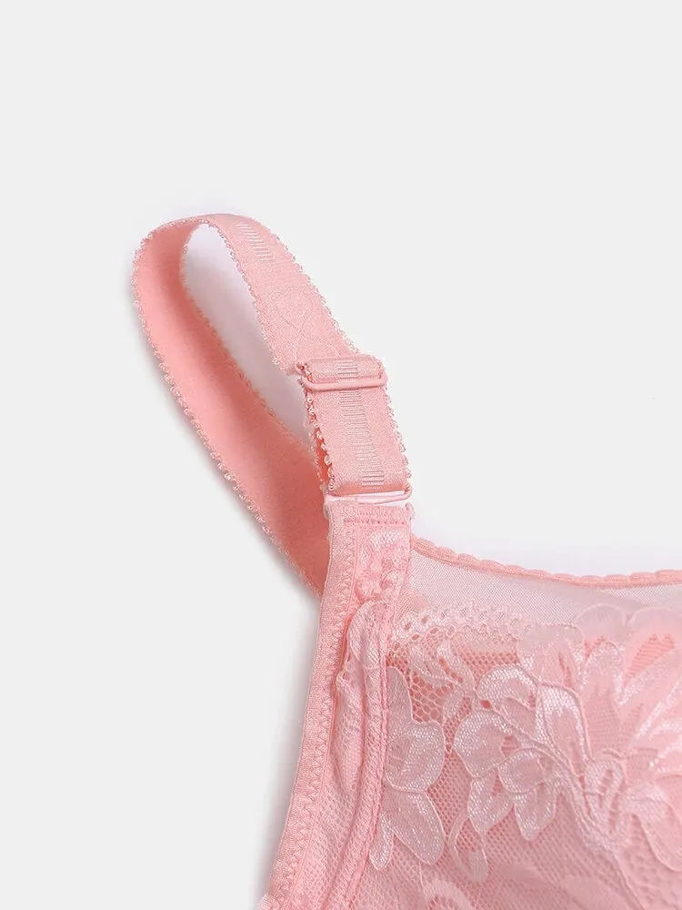 Floral Mesh Spliced Full Cup Breathable Underwire Bras