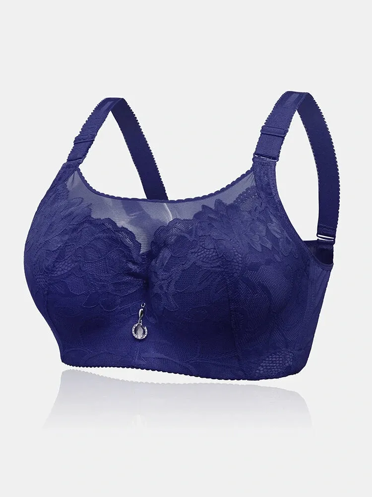 Floral Mesh Spliced Full Cup Breathable Underwire Bras