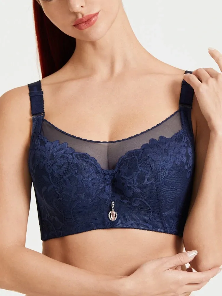 Floral Mesh Spliced Full Cup Breathable Underwire Bras