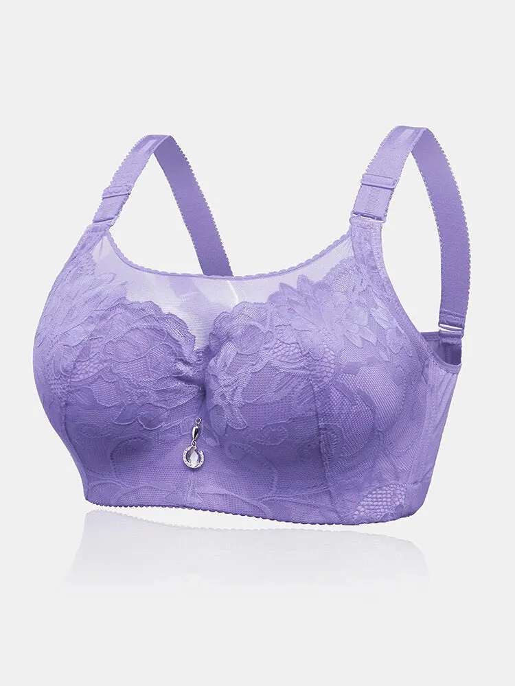 Floral Mesh Spliced Full Cup Breathable Underwire Bras