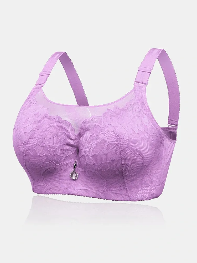 Floral Mesh Spliced Full Cup Breathable Underwire Bras