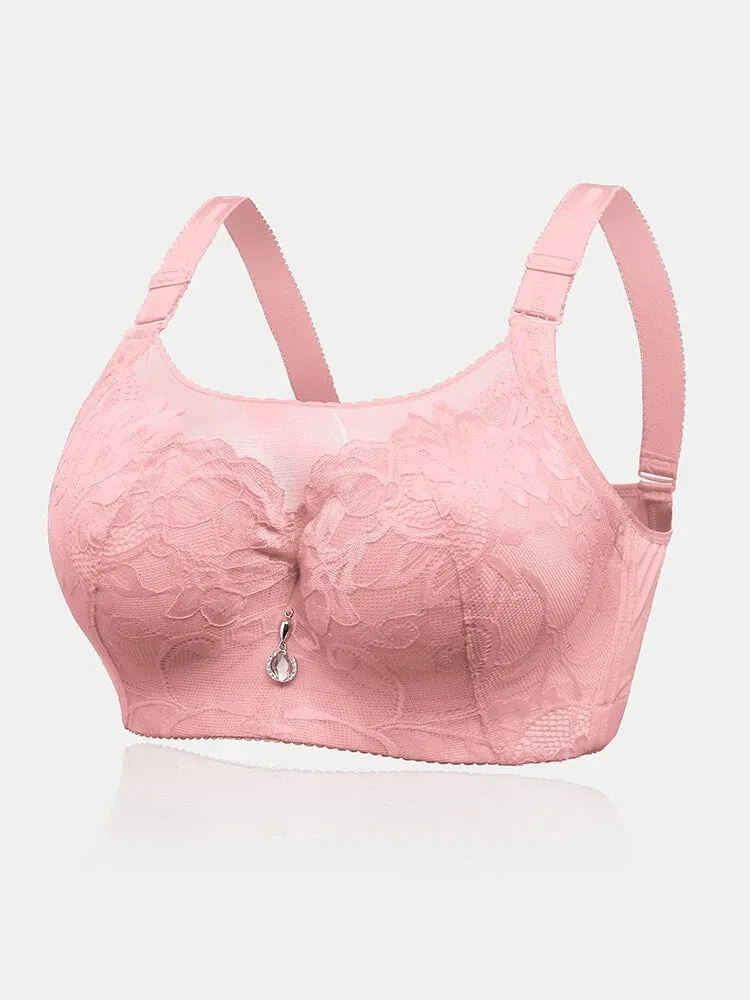 Floral Mesh Spliced Full Cup Breathable Underwire Bras