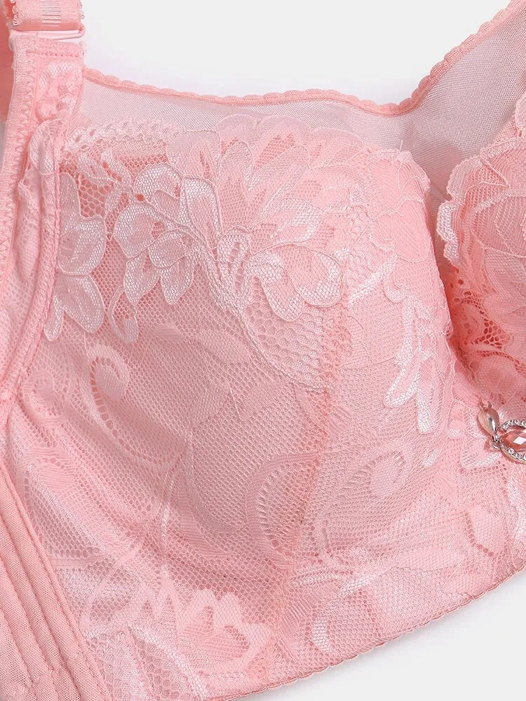 Floral Mesh Spliced Full Cup Breathable Underwire Bras