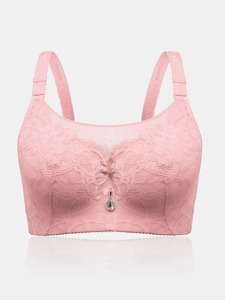 Floral Mesh Spliced Full Cup Breathable Underwire Bras
