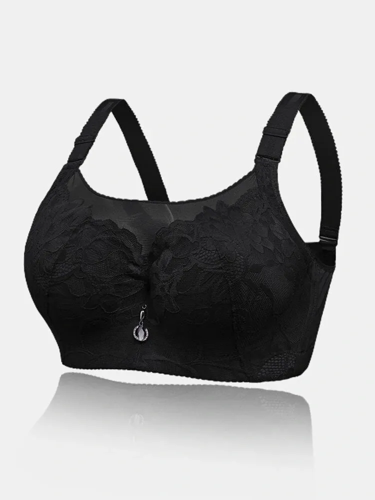Floral Mesh Spliced Full Cup Breathable Underwire Bras