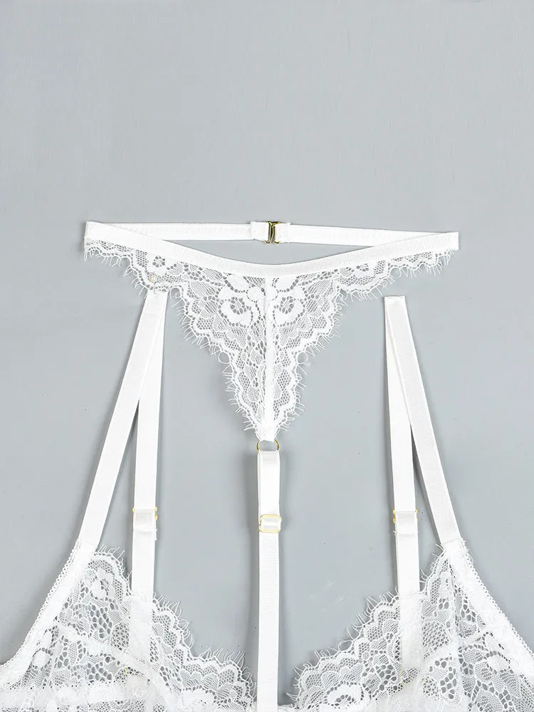 Four Piece Lace Garter Choker Babydoll Lingerie Set