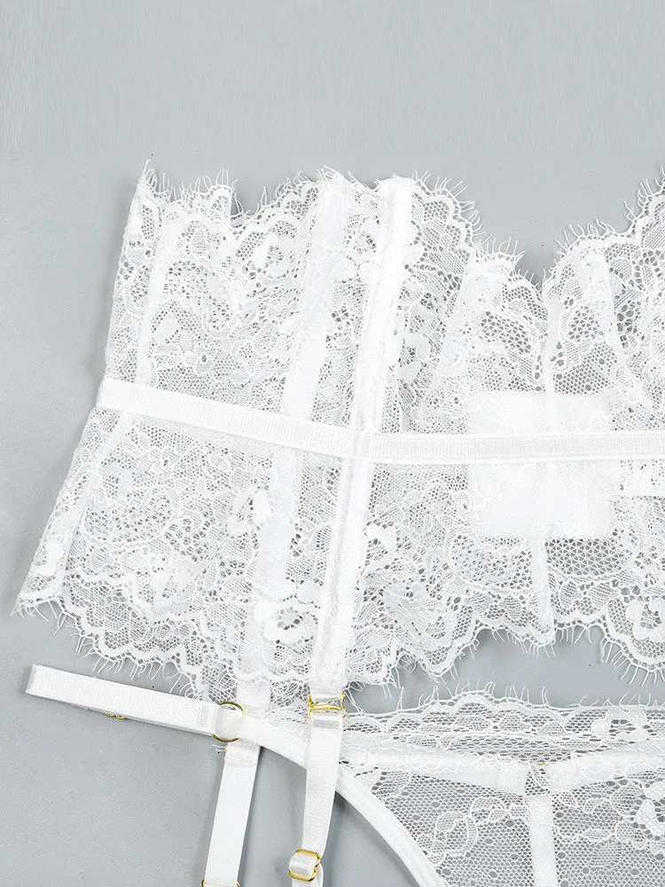 Four Piece Lace Garter Choker Babydoll Lingerie Set