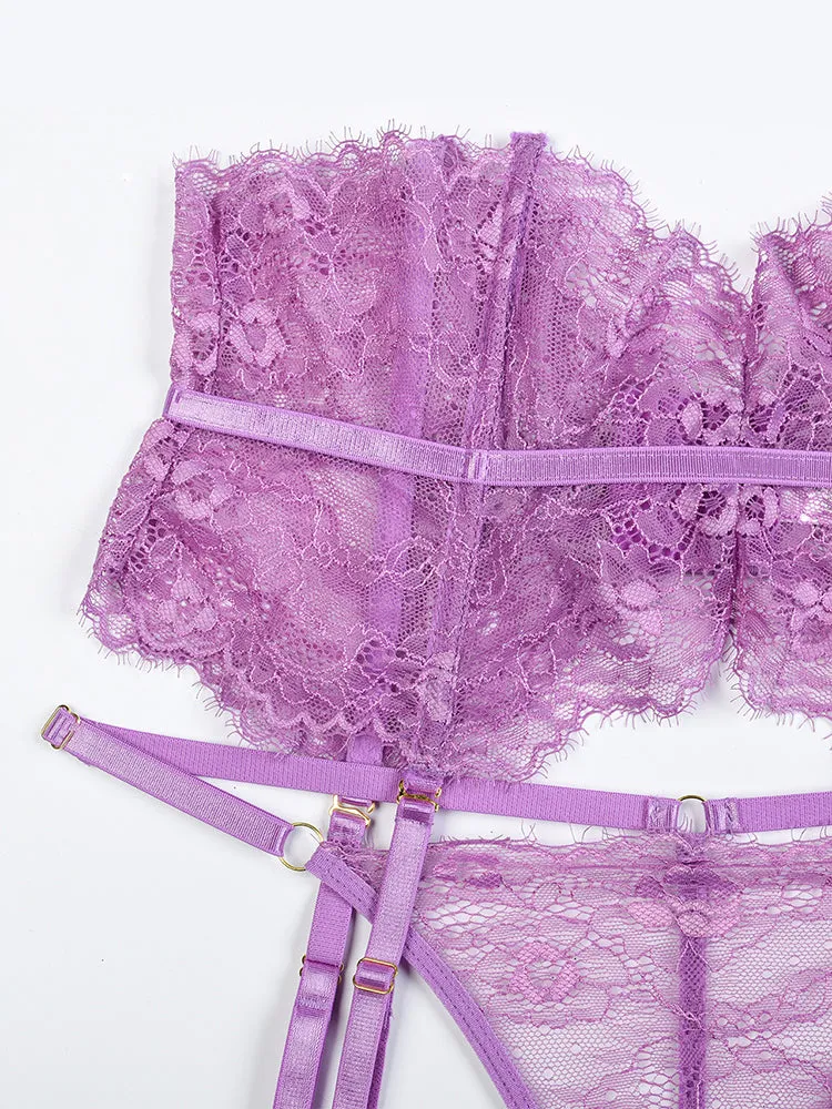 Four Piece Lace Garter Choker Babydoll Lingerie Set