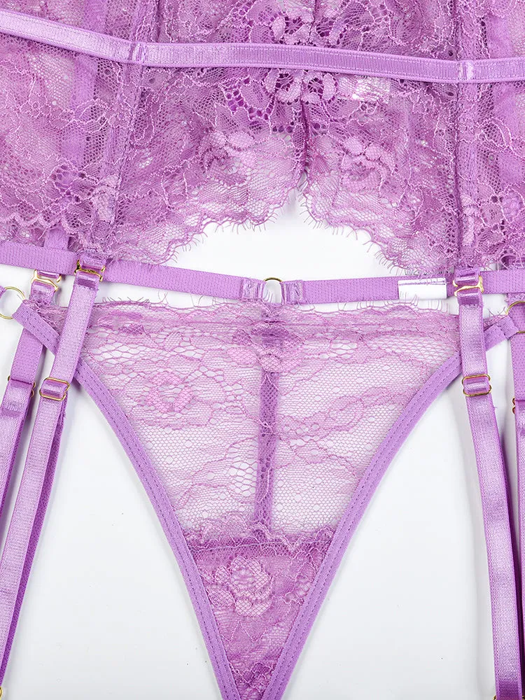 Four Piece Lace Garter Choker Babydoll Lingerie Set
