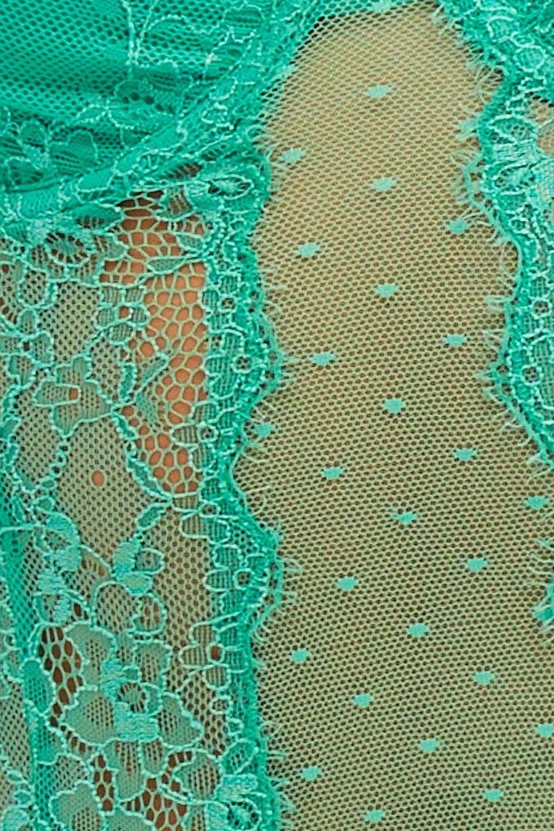 Green Bodysuit Sleeveless Sweetheart Lace