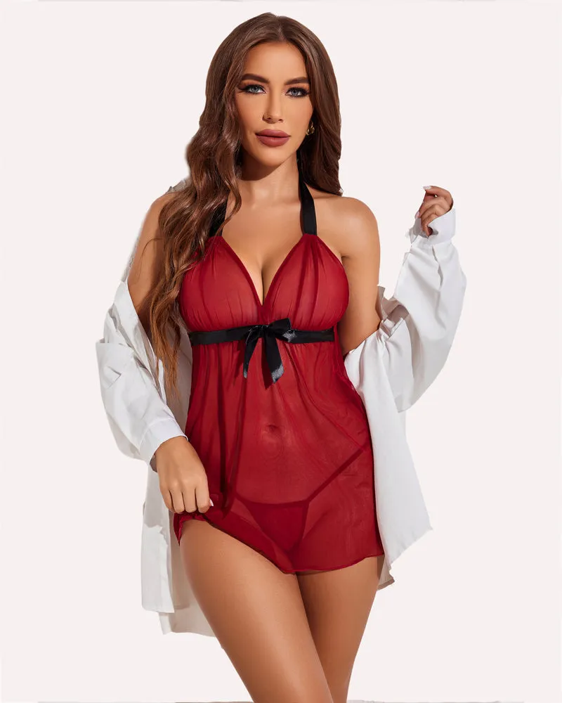 Halter Sheer Mesh Lace Babydolls (DE Only)