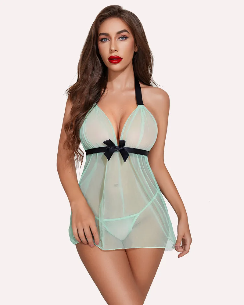 Halter Sheer Mesh Lace Babydolls (DE Only)