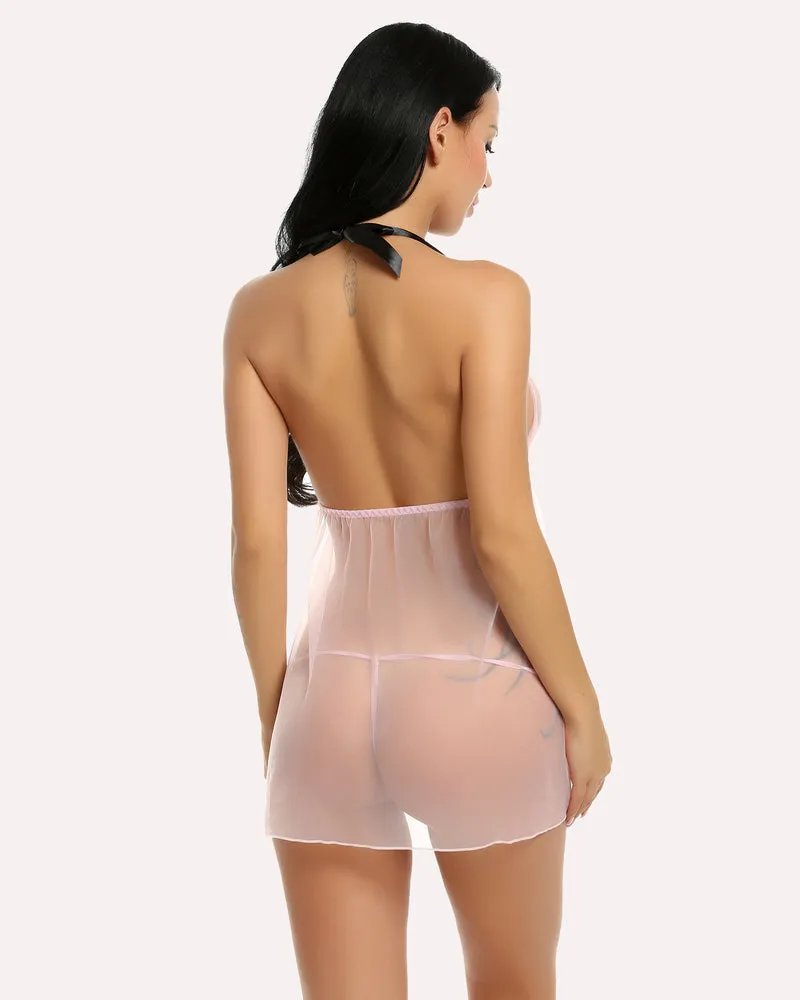 Halter Sheer Mesh Lace Babydolls (DE Only)