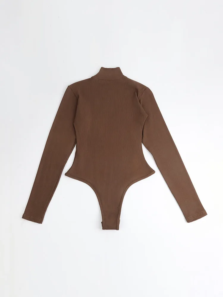 High-Neck Long Sleeve Thermal Bodysuit for Women