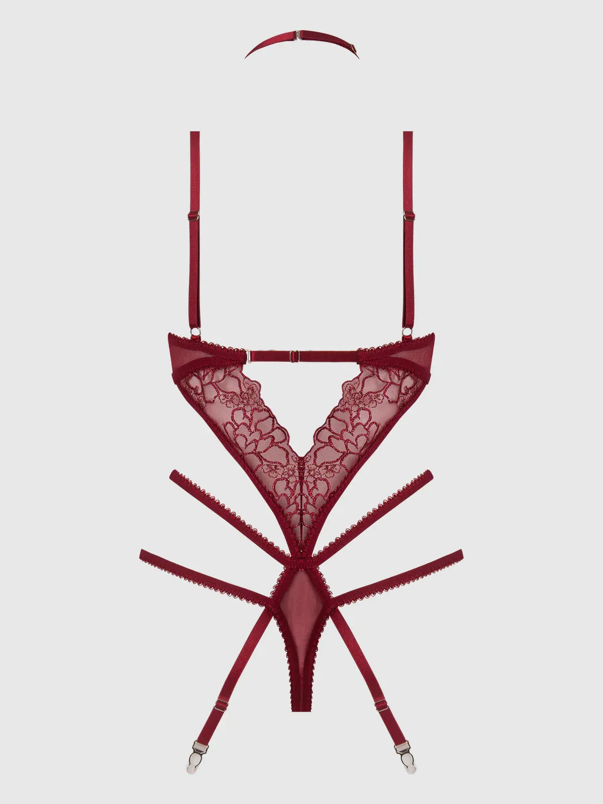 House of Desire Eden Embroidered Lace Teddy Red