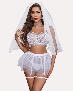 Lace Garter Mesh Mini Skirt Babydoll