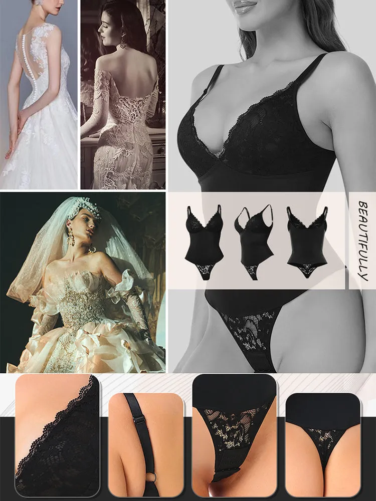 Lace Lingerie Tummy Control Hook Crotch Bodysuit Shapewear