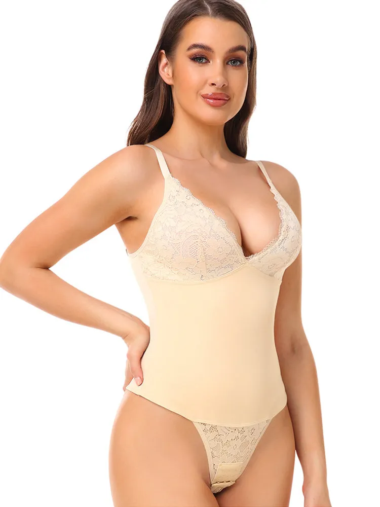 Lace Lingerie Tummy Control Hook Crotch Bodysuit Shapewear