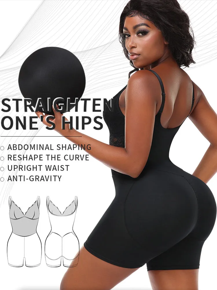 Lace V Neck Butt Enhancer Sleeveless Bodysuit Shapewear