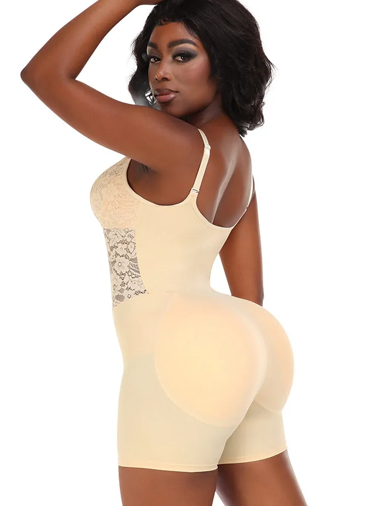 Lace V Neck Butt Enhancer Sleeveless Bodysuit Shapewear