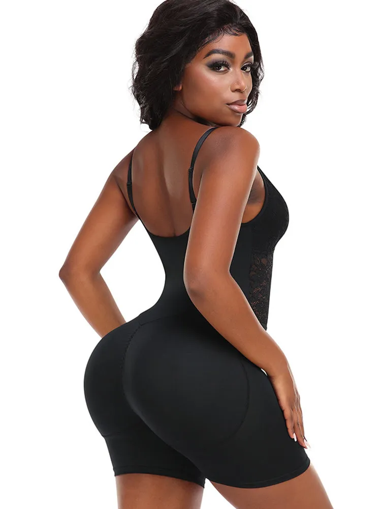 Lace V Neck Butt Enhancer Sleeveless Bodysuit Shapewear