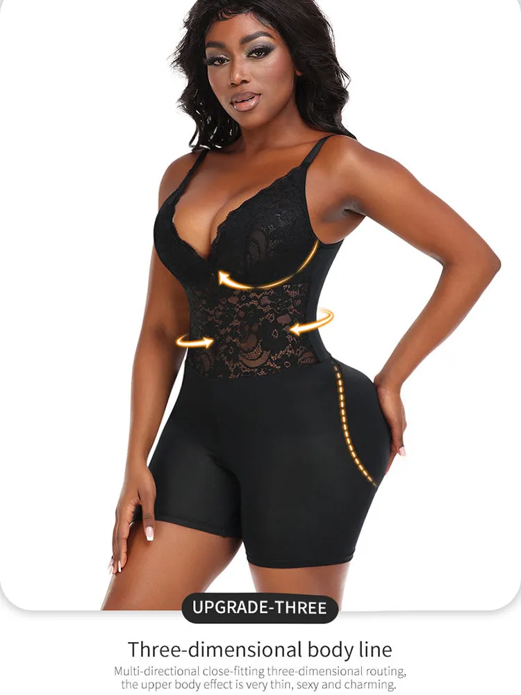 Lace V Neck Butt Enhancer Sleeveless Bodysuit Shapewear