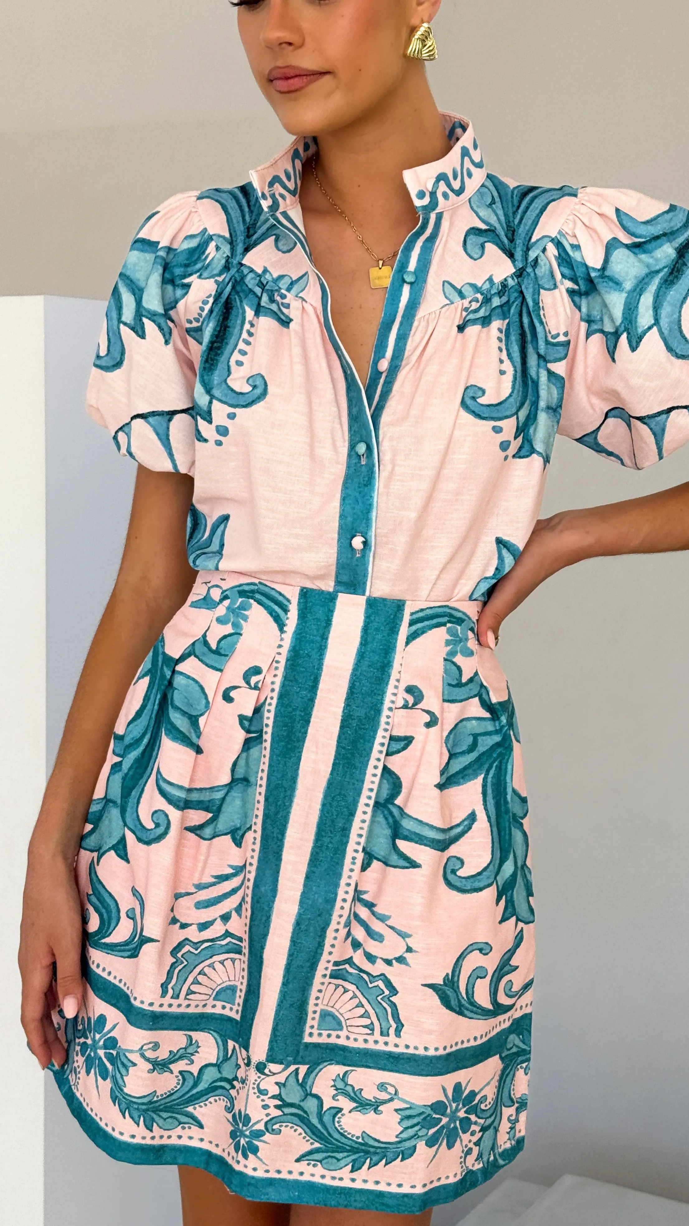 Laraine Mini Skirt - Aqua / Pink Zayna